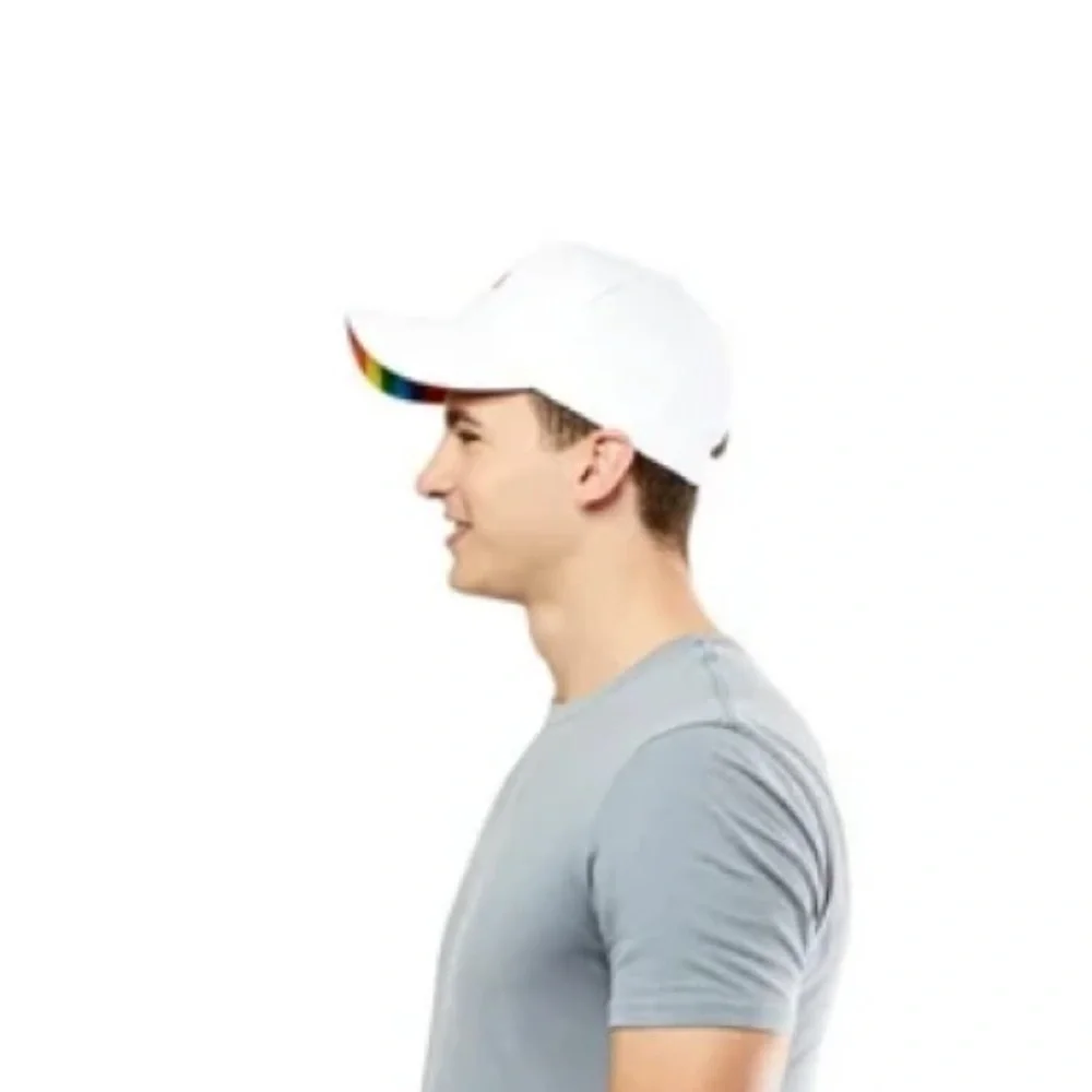 Happy Pride Synching Ball Cap white with rainbows 🌈